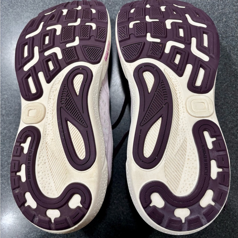 Brooks Women's Adrenaline 24 GTS Shoes - Light Pink and Dark Burgundy accent. - Picture 8 of 9